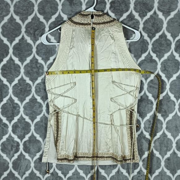 Beaded Mirror Halter Top Women Extra Small Gold Sleeveless Festival Boho Party - Picture 7 of 11